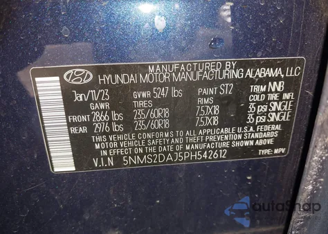 2023 Hyundai Santa Fe Sel z USA, uszkodzony, nr VIN 5NMS2DAJ5PH542612